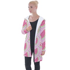 Pink Melon Wayermelon Pattern Food Fruit Melon Longline Hooded Cardigan by Ravend