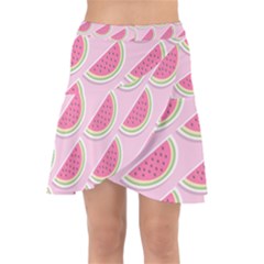 Pink Melon Wayermelon Pattern Food Fruit Melon Wrap Front Skirt by Ravend