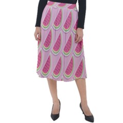 Pink Melon Wayermelon Pattern Food Fruit Melon Classic Velour Midi Skirt  by Ravend