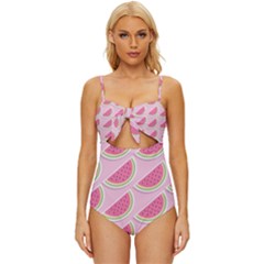 Pink Melon Wayermelon Pattern Food Fruit Melon Knot Front One-piece Swimsuit by Ravend