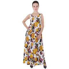 Pumpkin Fruit Flower Pattern Empire Waist Velour Maxi Dress by Ravend