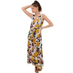 Pumpkin Fruit Flower Pattern V-neck Chiffon Maxi Dress by Ravend