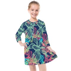 Sheets Tropical Picture Plant Pattern Kids  Quarter Sleeve Shirt Dress by Ravend