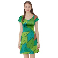 Leaves Pattern Autumn Background Short Sleeve Skater Dress by Ravend