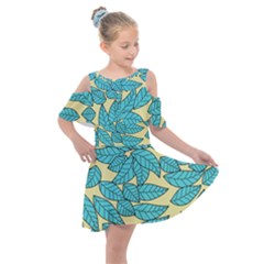 Illustration Sheets Dry Leaves Print Pattern Kids  Shoulder Cutout Chiffon Dress by Ravend