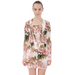 Flower Plant Vintage Retro V-neck Bodycon Long Sleeve Dress by Ravend