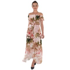 Flower Plant Vintage Retro Off Shoulder Open Front Chiffon Dress by Ravend