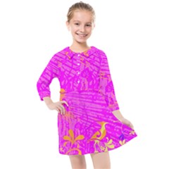 Spring Tropical Floral Palm Bird Kids  Quarter Sleeve Shirt Dress by Ravend