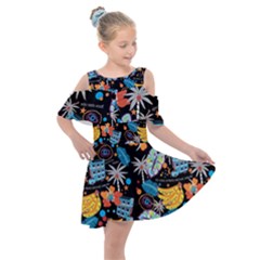 Design Print Pattern Colorful Kids  Shoulder Cutout Chiffon Dress by Ravend