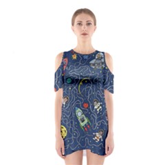 Illustration Cat Space Astronaut Rocket Maze Shoulder Cutout One Piece Dress by Ravend