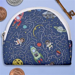 Illustration Cat Space Astronaut Rocket Maze Horseshoe Style Canvas Pouch by Ravend