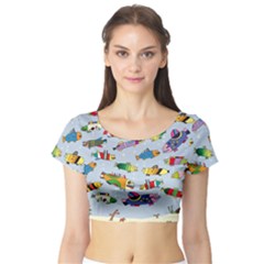 Fish Ocean Sea Water Diving Blue Nature Short Sleeve Crop Top by Ravend