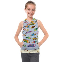 Fish Ocean Sea Water Diving Blue Nature Kids  Sleeveless Hoodie by Ravend