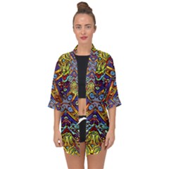 Mosaic Pattern Background Open Front Chiffon Kimono by Ravend