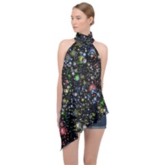 Universe Star Planet Galaxy Halter Asymmetric Satin Top by Ravend