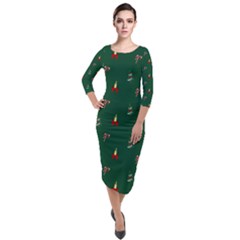 Christmas Background Quarter Sleeve Midi Velour Bodycon Dress by danenraven