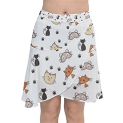 Cute Cat Kitten Animal Design Pattern Chiffon Wrap Front Skirt by danenraven