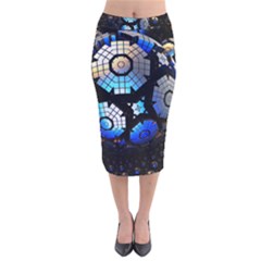 Illustration Tech Galaxy Robot Bot Science Velvet Midi Pencil Skirt by danenraven