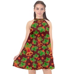 Illustration Xmas Christmas Pattern Halter Neckline Chiffon Dress  by danenraven