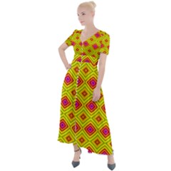 Red Yellow Abstract Button Up Short Sleeve Maxi Dress by artworkshop