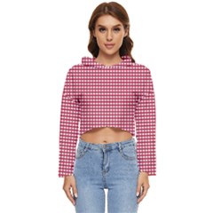 Red Gingham Check Women s Lightweight Cropped Hoodie by artworkshop