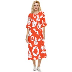 Orange  Card Christmas December Double Cuff Midi Dress by artworkshop