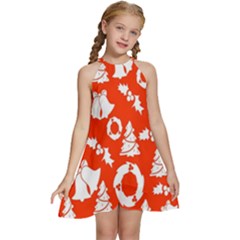 Orange  Card Christmas December Kids  Halter Collar Waist Tie Chiffon Dress by artworkshop