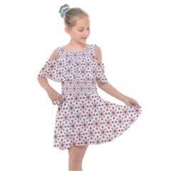 Christmas Pattern Red Stars Kids  Shoulder Cutout Chiffon Dress by artworkshop