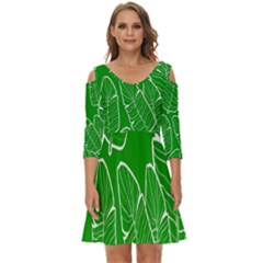 Green Banana Leaves Shoulder Cut Out Zip Up Dress by ConteMonfrey