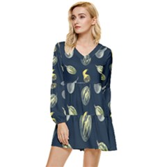 Vintage Vegetables Zucchini  Tiered Long Sleeve Mini Dress by ConteMonfrey