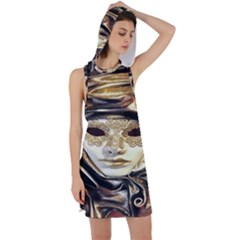 Artistic Venetian Mask Racer Back Hoodie Dress by ConteMonfrey