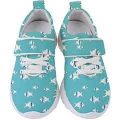 Blue Fish Pattern Kids  Velcro Strap Shoes by danenraven