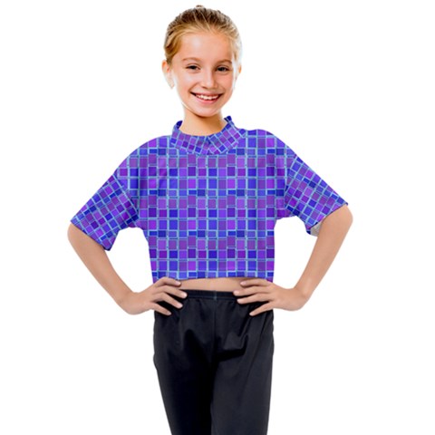 Background Mosaic Purple Blue Kids Mock Neck Tee by danenraven