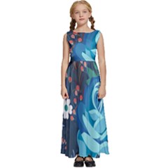 Floral Background Digital Art Kids  Satin Sleeveless Maxi Dress by Ravend