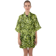 Flower Floral Flora Green Half Sleeve Satin Kimono  by danenraven