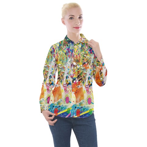 Multicolor Anime Colors Colorful Women s Long Sleeve Pocket Shirt by BangZart