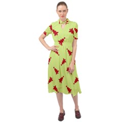 Red Christmas Tree Green Keyhole Neckline Chiffon Dress by TetiBright