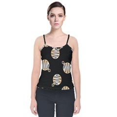 Gold Ornaments Black Velvet Spaghetti Strap Top by TetiBright