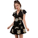 Gold Ornaments Black Flutter Sleeve Wrap Dress View1