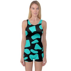 Cow Background Neon Blue Black One Piece Boyleg Swimsuit by ConteMonfreyShop