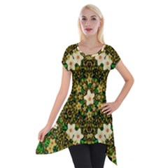 Flower Power And Big Porcelainflowers In Blooming Style Short Sleeve Side Drop Tunic by pepitasart