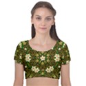 Flower Power And Big Porcelainflowers In Blooming Style Velvet Short Sleeve Crop Top  View1