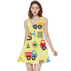 Seamless Pattern Vector Industrial Vehicle Cartoon Inside Out Reversible Sleeveless Dress by Jancukart