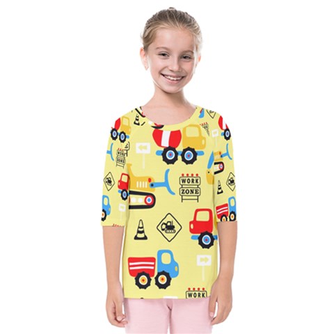 Seamless Pattern Vector Industrial Vehicle Cartoon Kids  Quarter Sleeve Raglan Tee by Jancukart