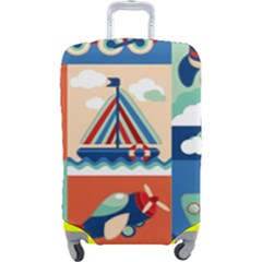 Toy Transport Cartoon Seamless-pattern-with-airplane-aerostat-sail Yacht Vector Illustration Luggage Cover (large) by Jancukart