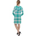 Turquoise small Plaids  Long Sleeve Hoodie Dress View2