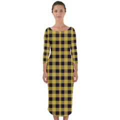 Black And Yellow Small Plaids Quarter Sleeve Midi Bodycon Dress by ConteMonfrey