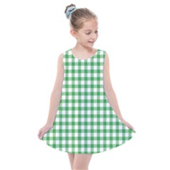 Straight Green White Small Plaids Kids  Summer Dress by ConteMonfrey