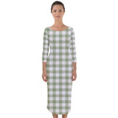 Green Tea White Small Plaids Quarter Sleeve Midi Bodycon Dress by ConteMonfrey