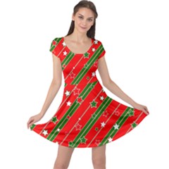 Xmash Christmas Stars Red Background Star Cap Sleeve Dress by Wegoenart